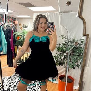 Vintage Velvet Party Cocktail Mini Dress Black green Size 5